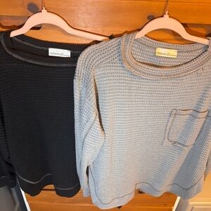 Zenana Outfitters Waffle Knit Sweater in Light Gray